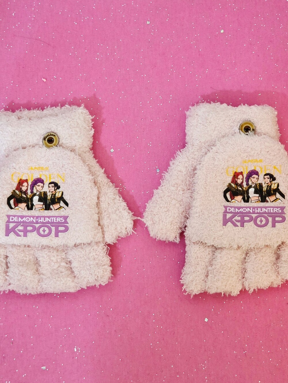 Girls KPop Demon Hunters Huntrix Girls Pink Flip Mittens